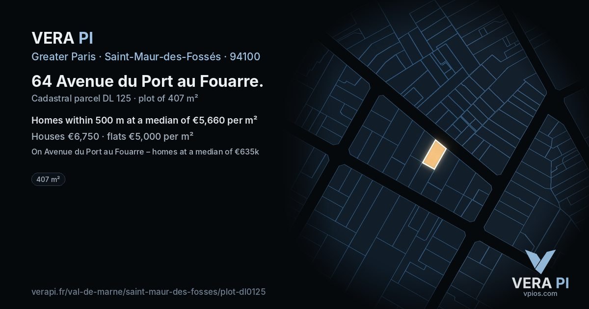 64 Avenue du Port au Fouarre, Saint-Maur-des-Fossés at night – the plot lit, the parcels around coloured by the prices near them