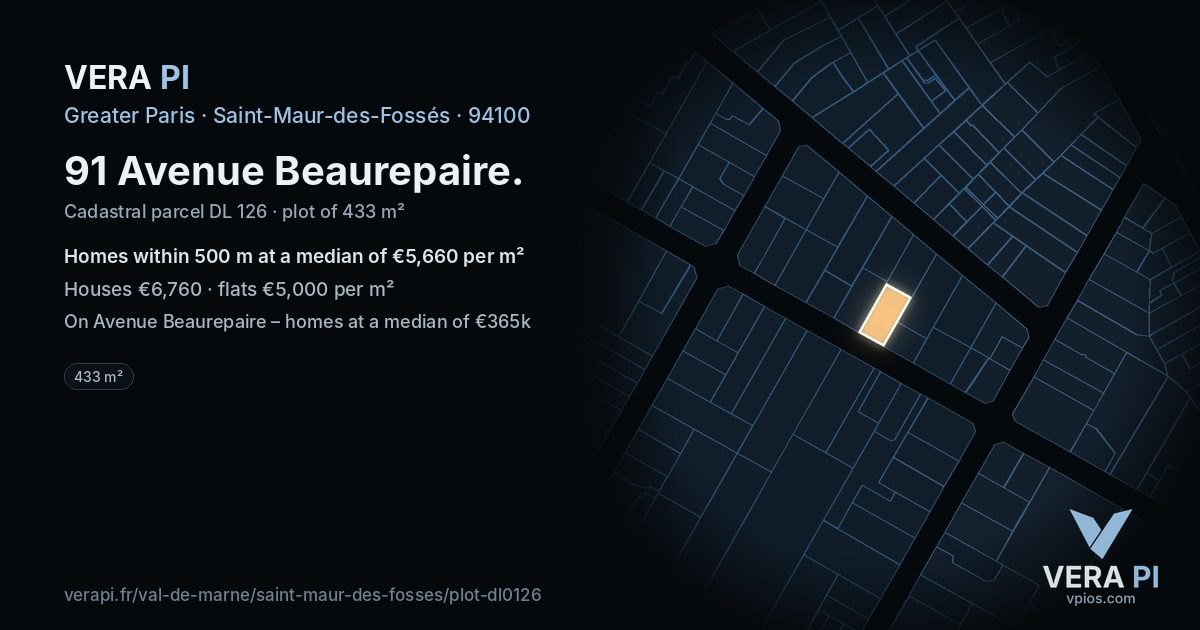 91 Avenue Beaurepaire, Saint-Maur-des-Fossés at night – the plot lit, the parcels around coloured by the prices near them