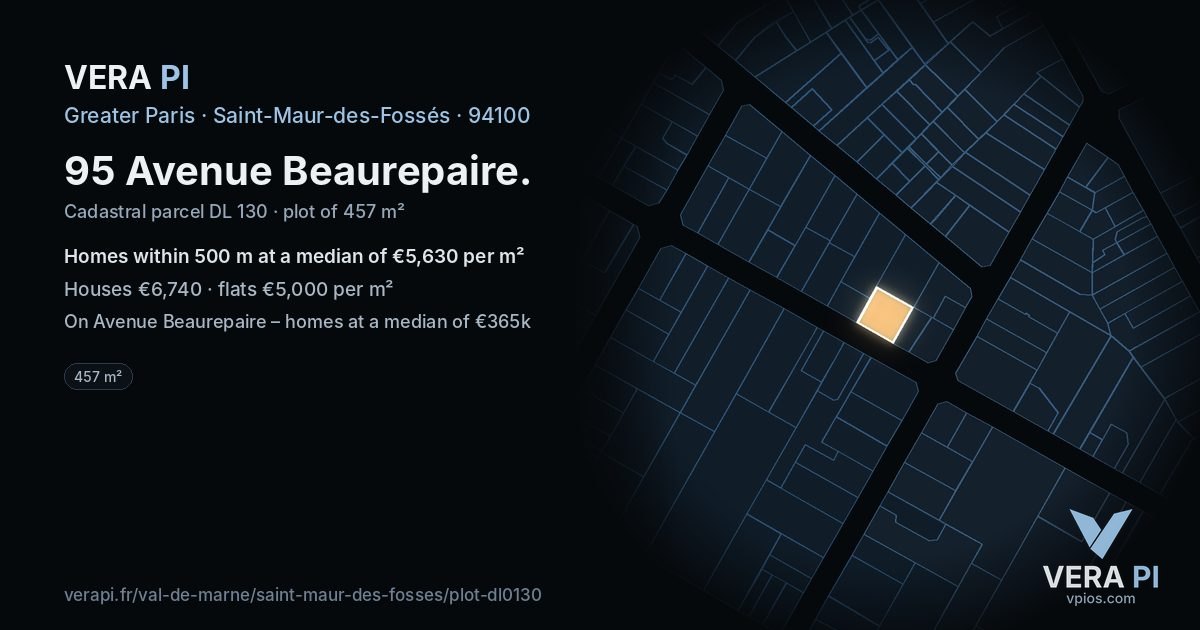 95 Avenue Beaurepaire, Saint-Maur-des-Fossés at night – the plot lit, the parcels around coloured by the prices near them