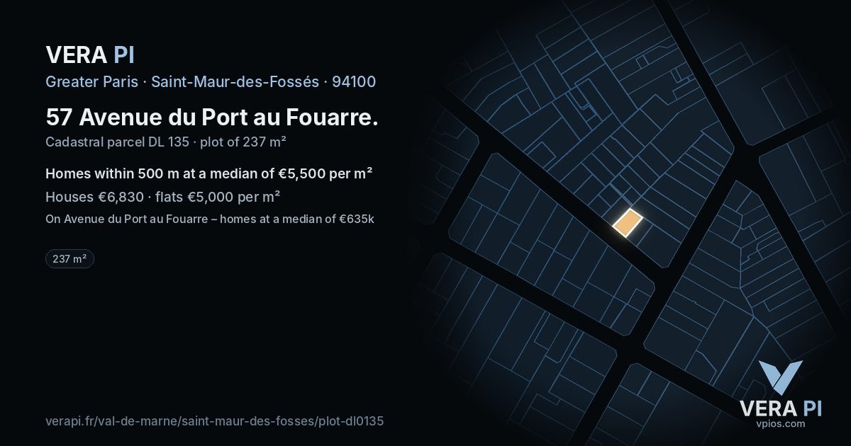 57 Avenue du Port au Fouarre, Saint-Maur-des-Fossés at night – the plot lit, the parcels around coloured by the prices near them
