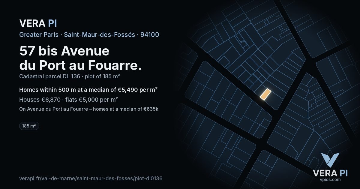 57 bis Avenue du Port au Fouarre, Saint-Maur-des-Fossés at night – the plot lit, the parcels around coloured by the prices near them