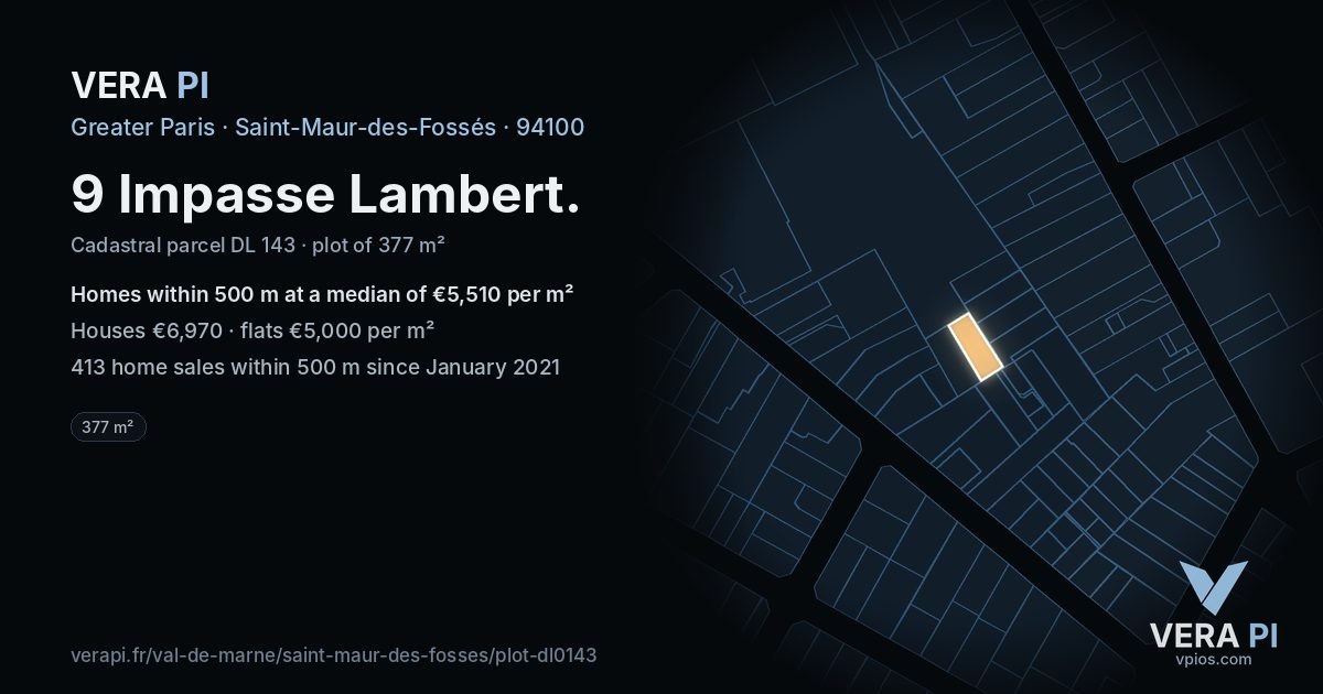 9 Impasse Lambert, Saint-Maur-des-Fossés at night – the plot lit, the parcels around coloured by the prices near them