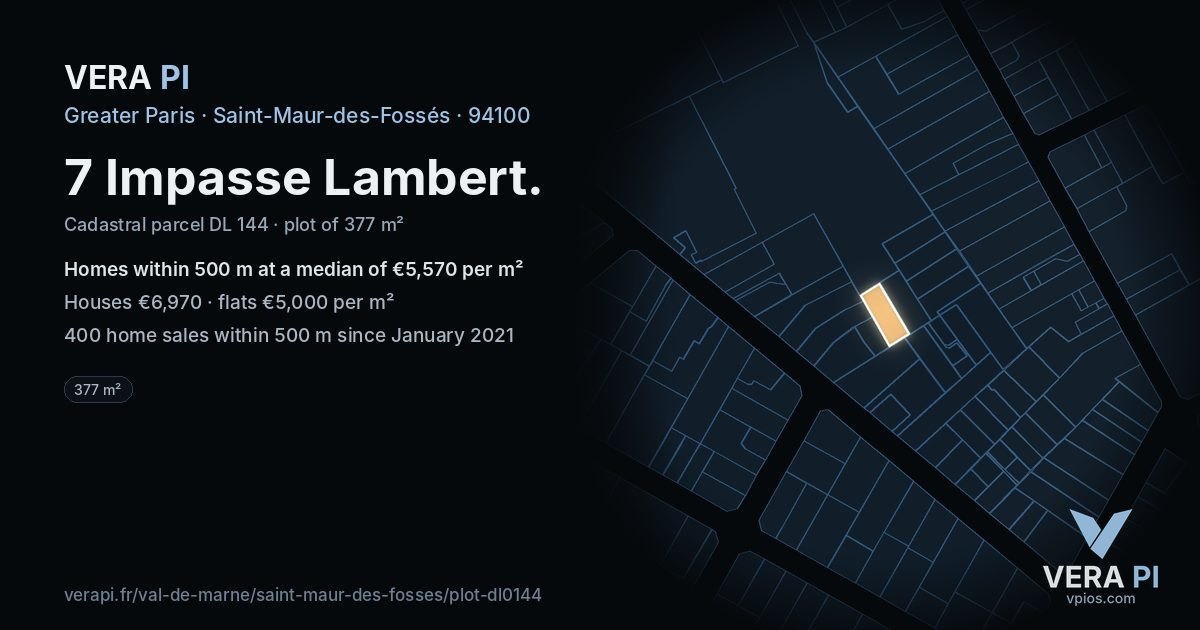 7 Impasse Lambert, Saint-Maur-des-Fossés at night – the plot lit, the parcels around coloured by the prices near them