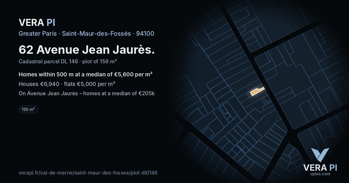 62 Avenue Jean Jaurès, Saint-Maur-des-Fossés at night – the plot lit, the parcels around coloured by the prices near them