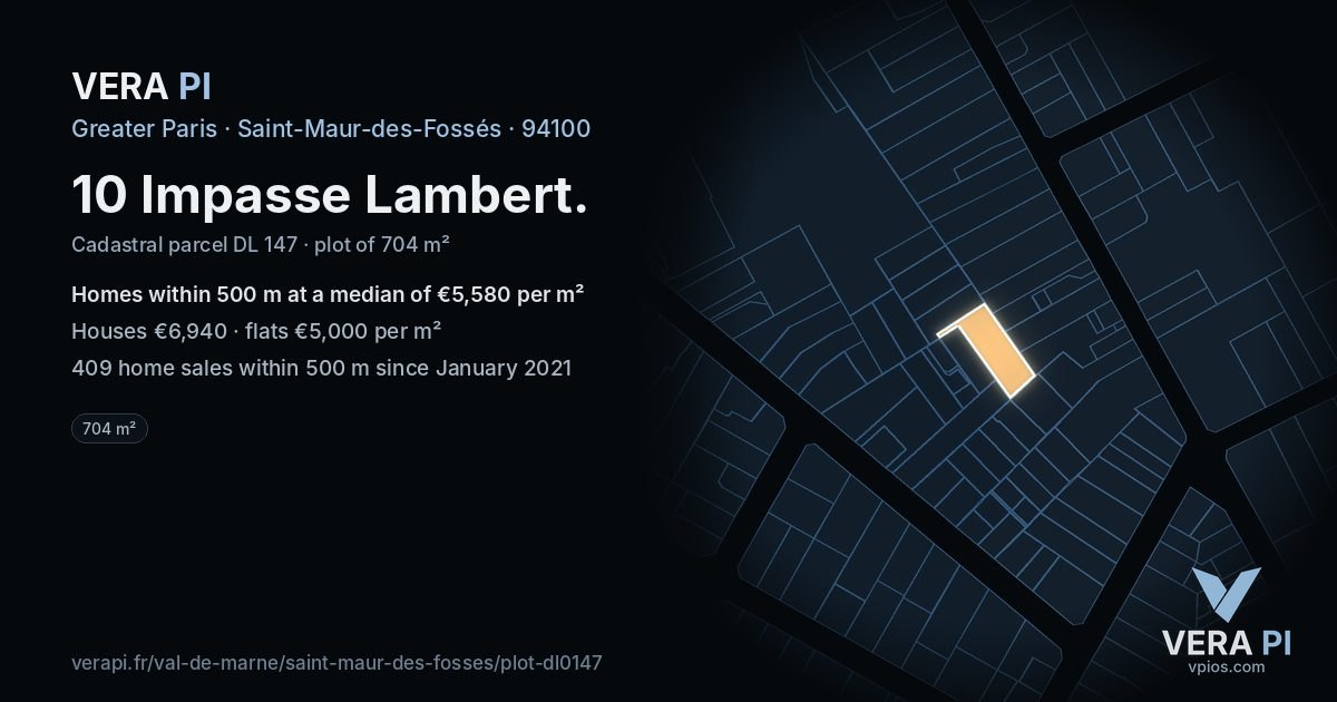10 Impasse Lambert, Saint-Maur-des-Fossés at night – the plot lit, the parcels around coloured by the prices near them