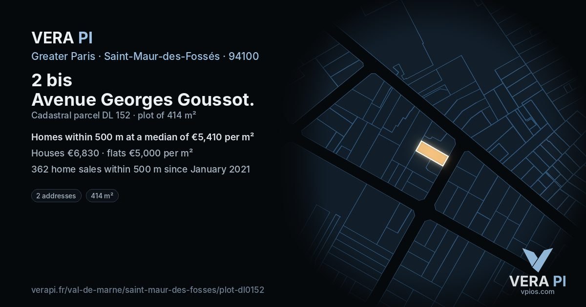 2 bis Avenue Georges Goussot, Saint-Maur-des-Fossés at night – the plot lit, the parcels around coloured by the prices near them