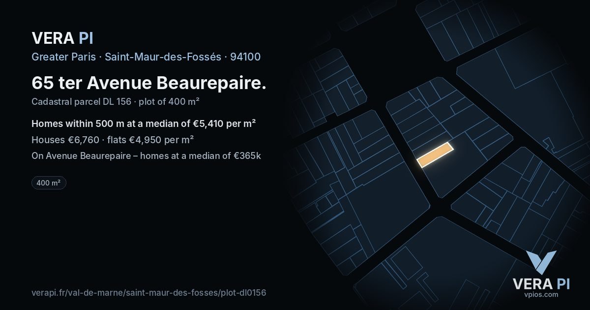 65 ter Avenue Beaurepaire, Saint-Maur-des-Fossés at night – the plot lit, the parcels around coloured by the prices near them