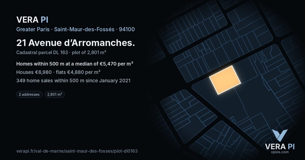 21 Avenue d’Arromanches, Saint-Maur-des-Fossés at night – the plot lit, the parcels around coloured by the prices near them