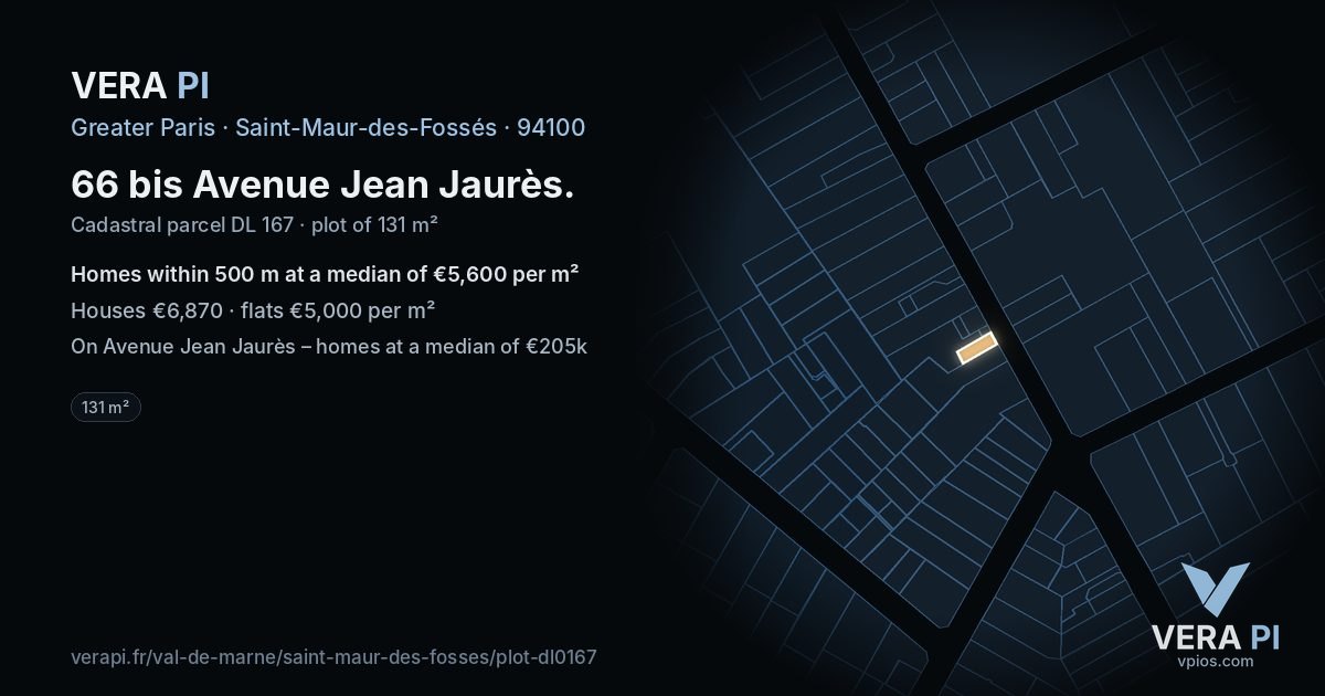 66 bis Avenue Jean Jaurès, Saint-Maur-des-Fossés at night – the plot lit, the parcels around coloured by the prices near them