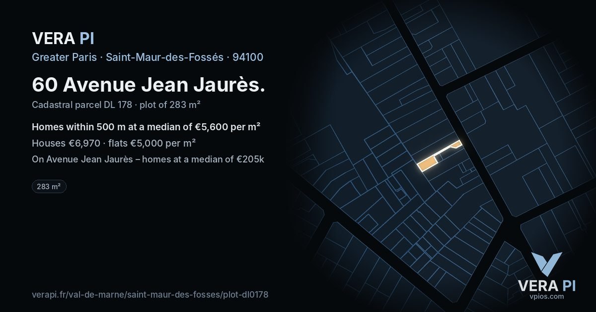 60 Avenue Jean Jaurès, Saint-Maur-des-Fossés at night – the plot lit, the parcels around coloured by the prices near them