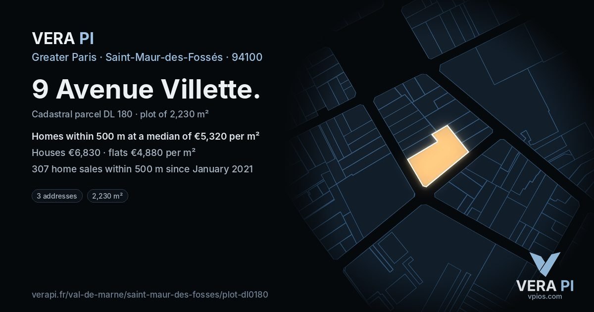 9 Avenue Villette, Saint-Maur-des-Fossés at night – the plot lit, the parcels around coloured by the prices near them