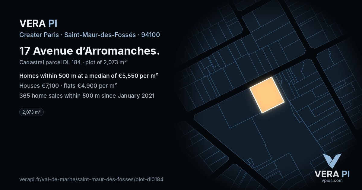 17 Avenue d’Arromanches, Saint-Maur-des-Fossés at night – the plot lit, the parcels around coloured by the prices near them