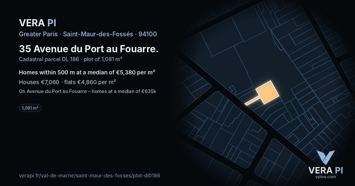 35 Avenue du Port au Fouarre, Saint-Maur-des-Fossés at night – the plot lit, the parcels around coloured by the prices near them