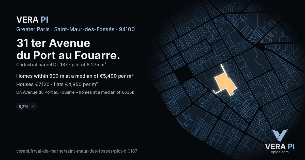 31 ter Avenue du Port au Fouarre, Saint-Maur-des-Fossés at night – the plot lit, the parcels around coloured by the prices near them