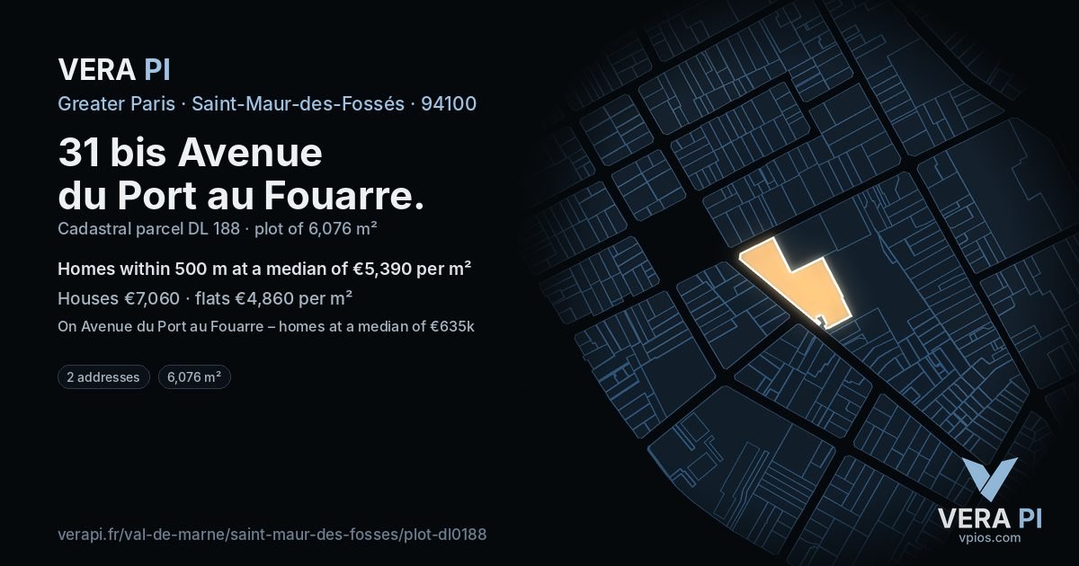 31 bis Avenue du Port au Fouarre, Saint-Maur-des-Fossés at night – the plot lit, the parcels around coloured by the prices near them