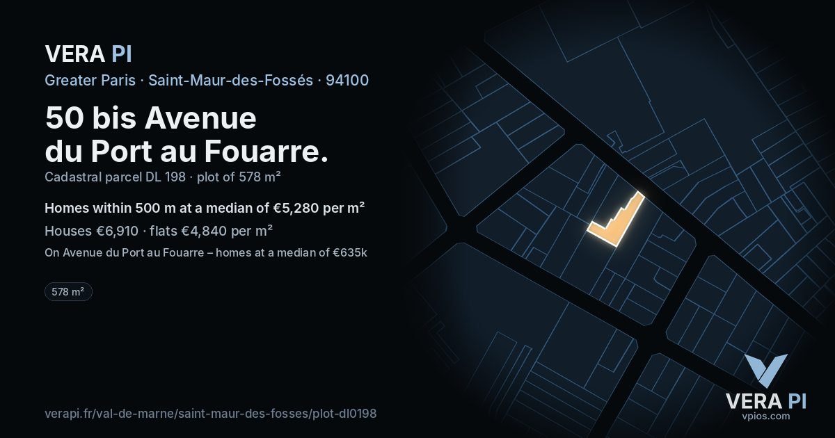 50 bis Avenue du Port au Fouarre, Saint-Maur-des-Fossés at night – the plot lit, the parcels around coloured by the prices near them