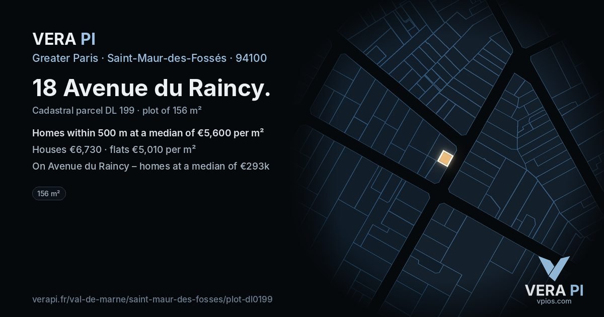 18 Avenue du Raincy, Saint-Maur-des-Fossés at night – the plot lit, the parcels around coloured by the prices near them