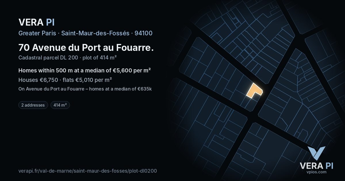 70 Avenue du Port au Fouarre, Saint-Maur-des-Fossés at night – the plot lit, the parcels around coloured by the prices near them