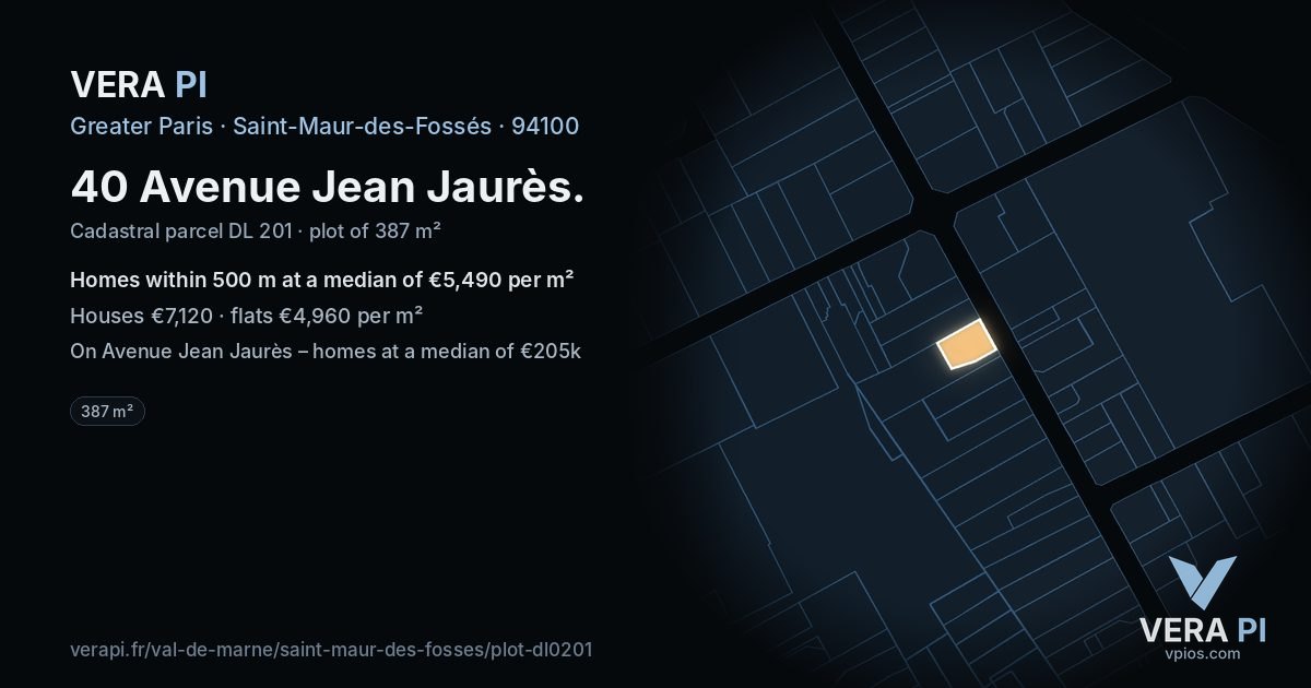 40 Avenue Jean Jaurès, Saint-Maur-des-Fossés at night – the plot lit, the parcels around coloured by the prices near them