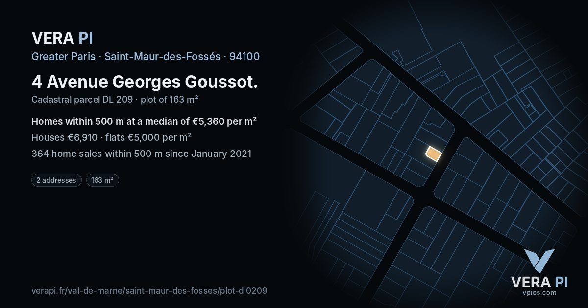 4 Avenue Georges Goussot, Saint-Maur-des-Fossés at night – the plot lit, the parcels around coloured by the prices near them