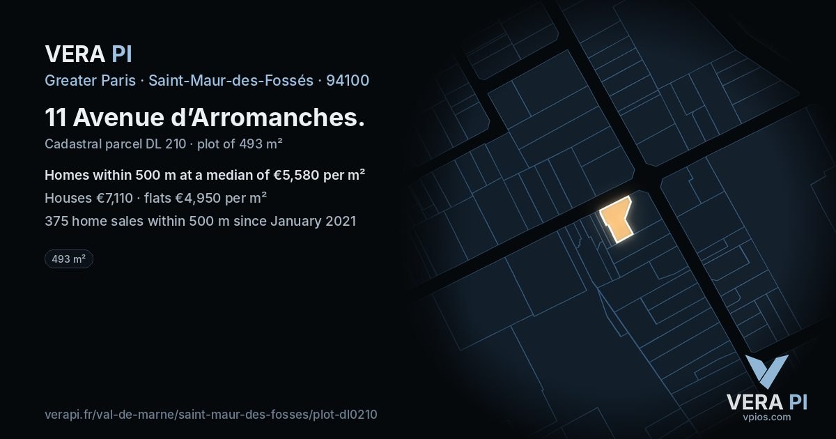 11 Avenue d’Arromanches, Saint-Maur-des-Fossés at night – the plot lit, the parcels around coloured by the prices near them