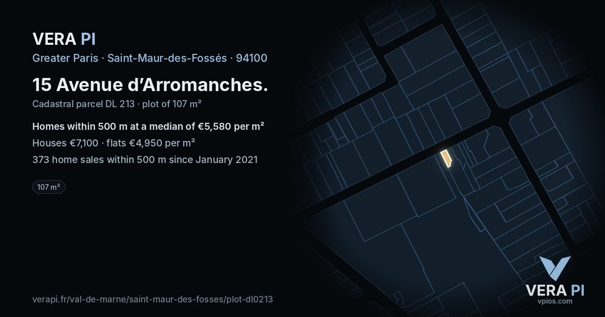 15 Avenue d’Arromanches, Saint-Maur-des-Fossés at night – the plot lit, the parcels around coloured by the prices near them