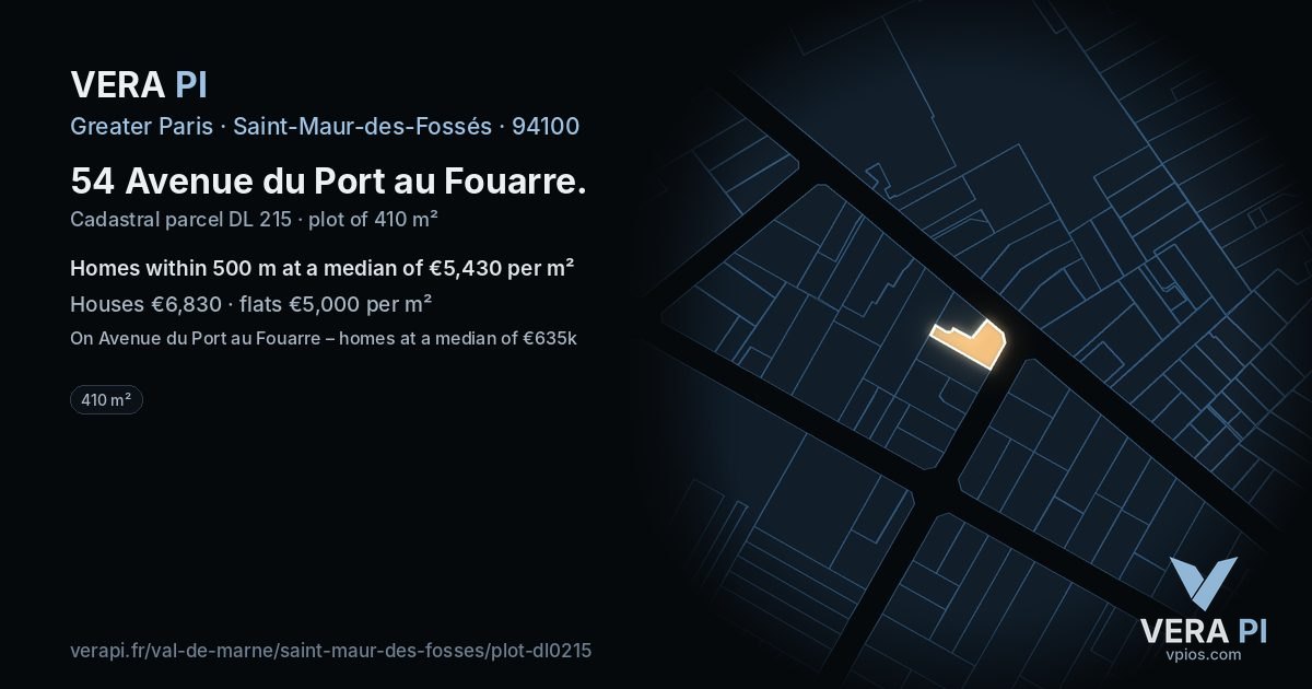 54 Avenue du Port au Fouarre, Saint-Maur-des-Fossés at night – the plot lit, the parcels around coloured by the prices near them