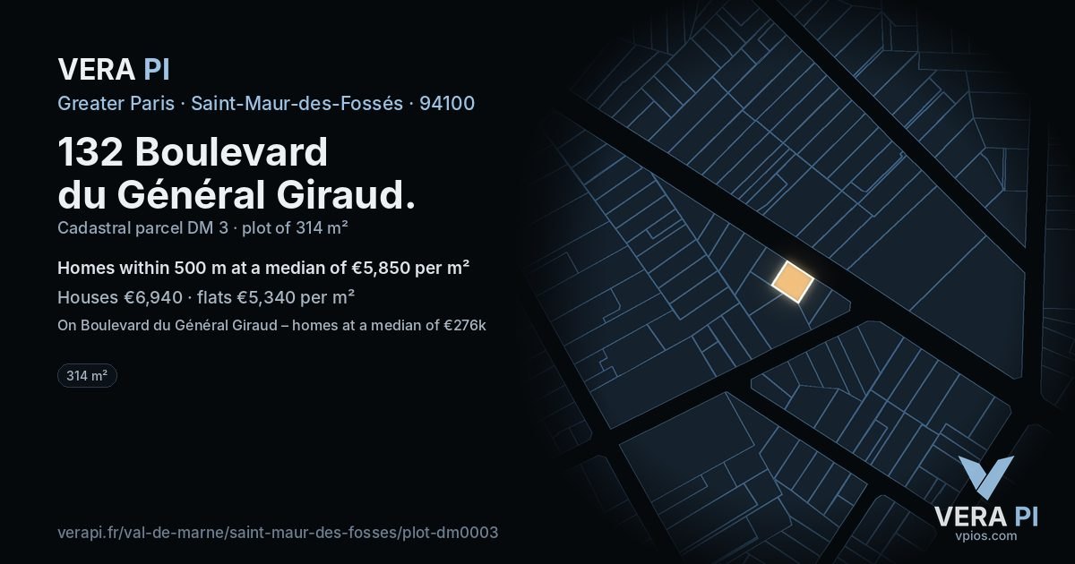132 Boulevard du Général Giraud, Saint-Maur-des-Fossés at night – the plot lit, the parcels around coloured by the prices near them