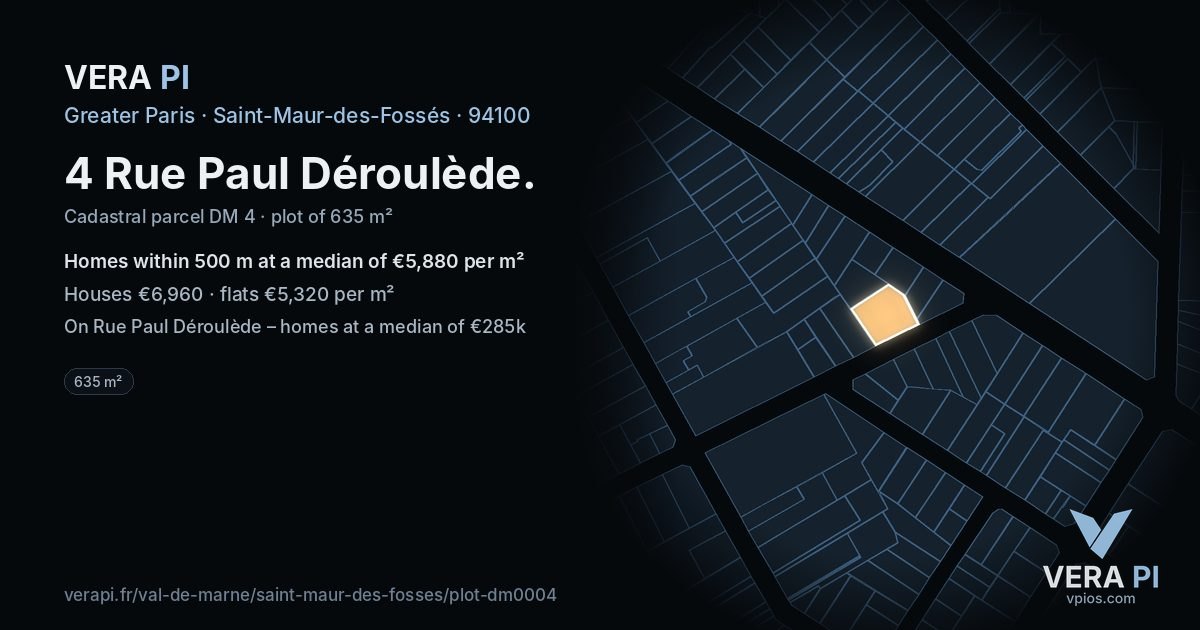 4 Rue Paul Déroulède, Saint-Maur-des-Fossés at night – the plot lit, the parcels around coloured by the prices near them