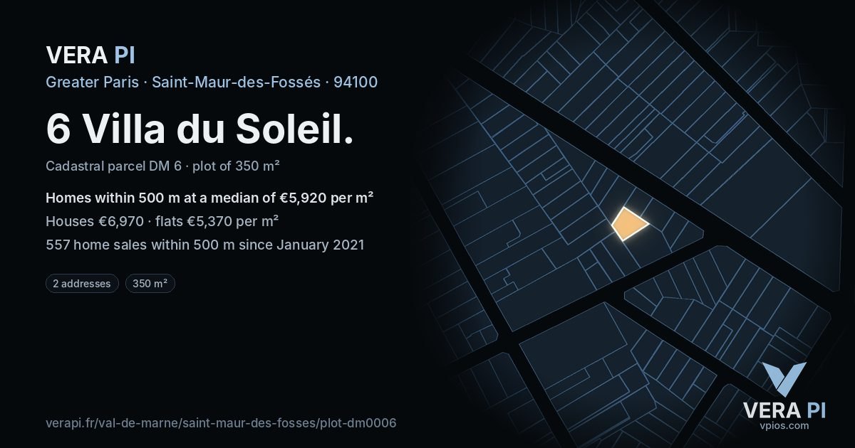 6 Villa du Soleil, Saint-Maur-des-Fossés at night – the plot lit, the parcels around coloured by the prices near them