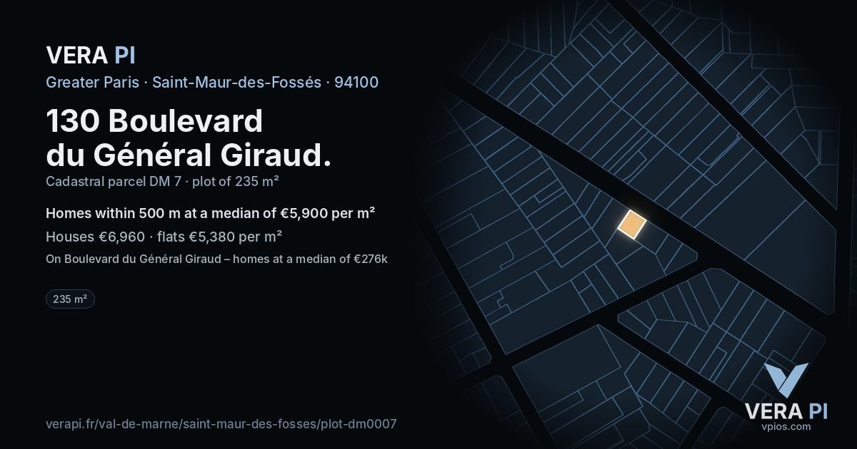 130 Boulevard du Général Giraud, Saint-Maur-des-Fossés at night – the plot lit, the parcels around coloured by the prices near them