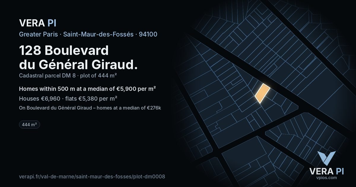 128 Boulevard du Général Giraud, Saint-Maur-des-Fossés at night – the plot lit, the parcels around coloured by the prices near them