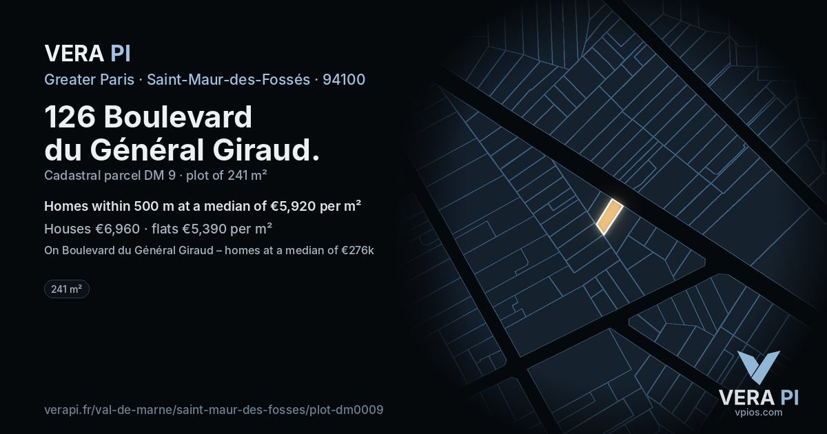 126 Boulevard du Général Giraud, Saint-Maur-des-Fossés at night – the plot lit, the parcels around coloured by the prices near them