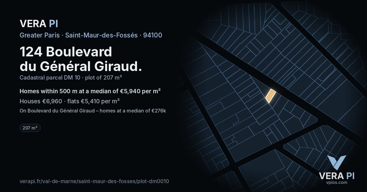 124 Boulevard du Général Giraud, Saint-Maur-des-Fossés at night – the plot lit, the parcels around coloured by the prices near them