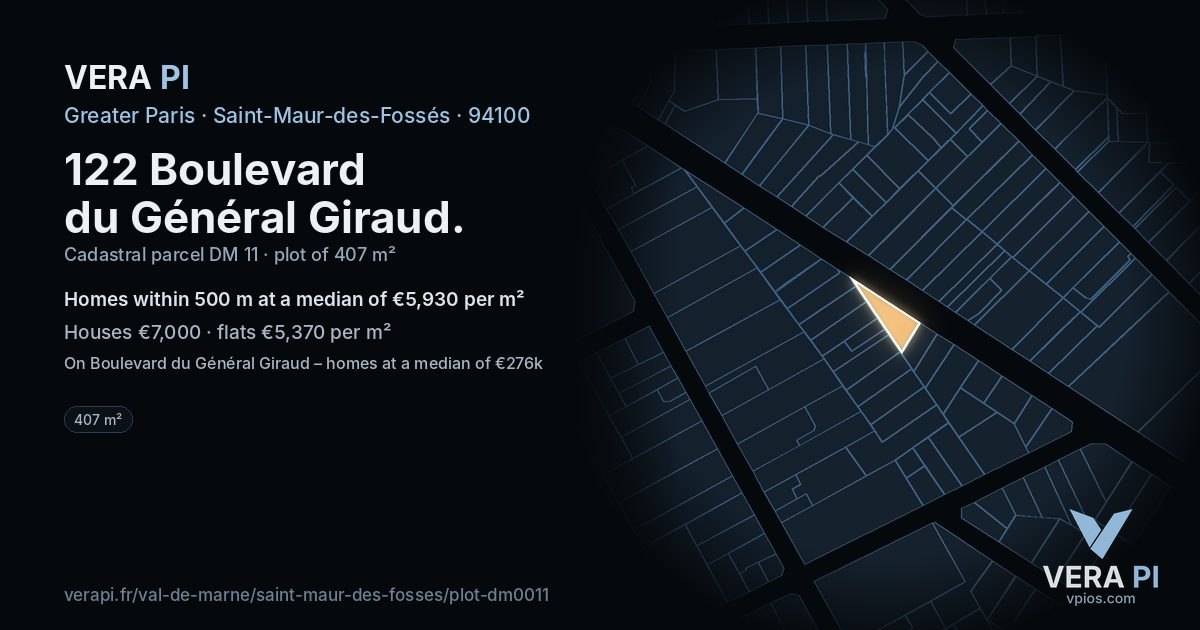 122 Boulevard du Général Giraud, Saint-Maur-des-Fossés at night – the plot lit, the parcels around coloured by the prices near them