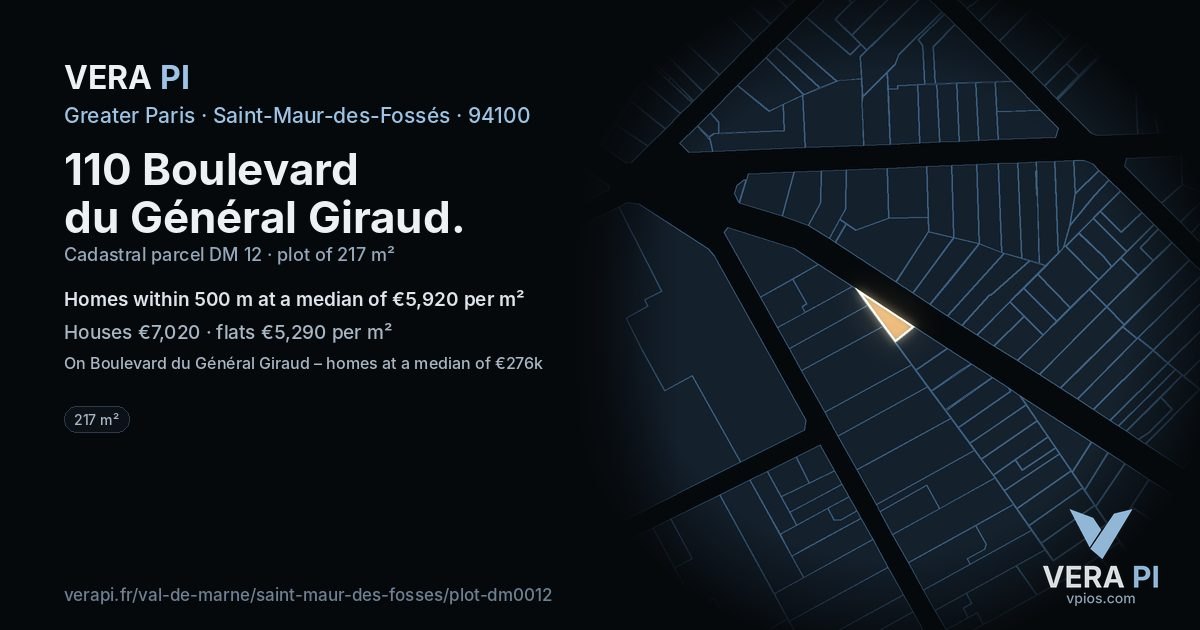 110 Boulevard du Général Giraud, Saint-Maur-des-Fossés at night – the plot lit, the parcels around coloured by the prices near them