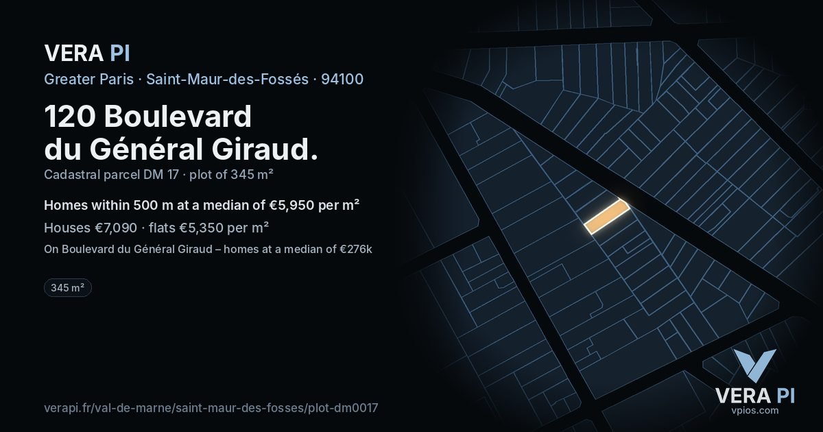 120 Boulevard du Général Giraud, Saint-Maur-des-Fossés at night – the plot lit, the parcels around coloured by the prices near them