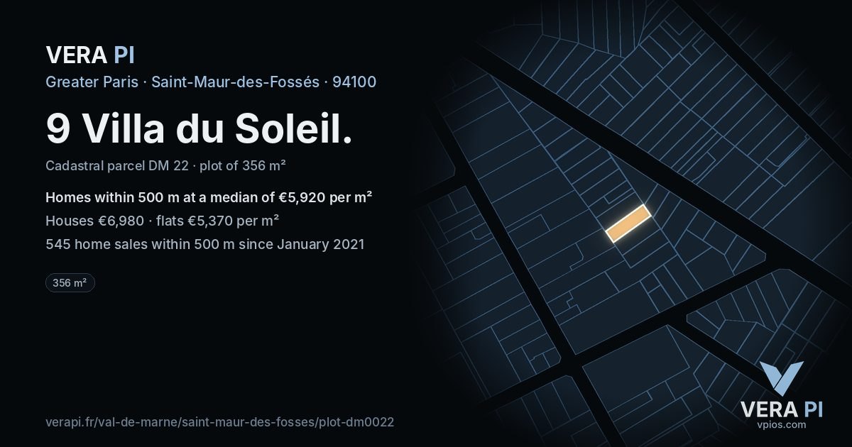 9 Villa du Soleil, Saint-Maur-des-Fossés at night – the plot lit, the parcels around coloured by the prices near them