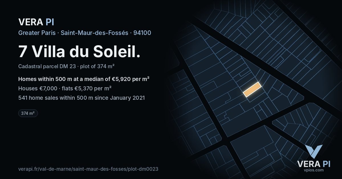 7 Villa du Soleil, Saint-Maur-des-Fossés at night – the plot lit, the parcels around coloured by the prices near them
