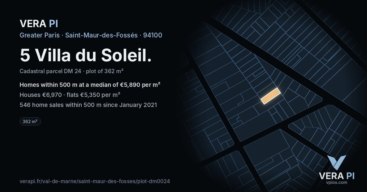 5 Villa du Soleil, Saint-Maur-des-Fossés at night – the plot lit, the parcels around coloured by the prices near them