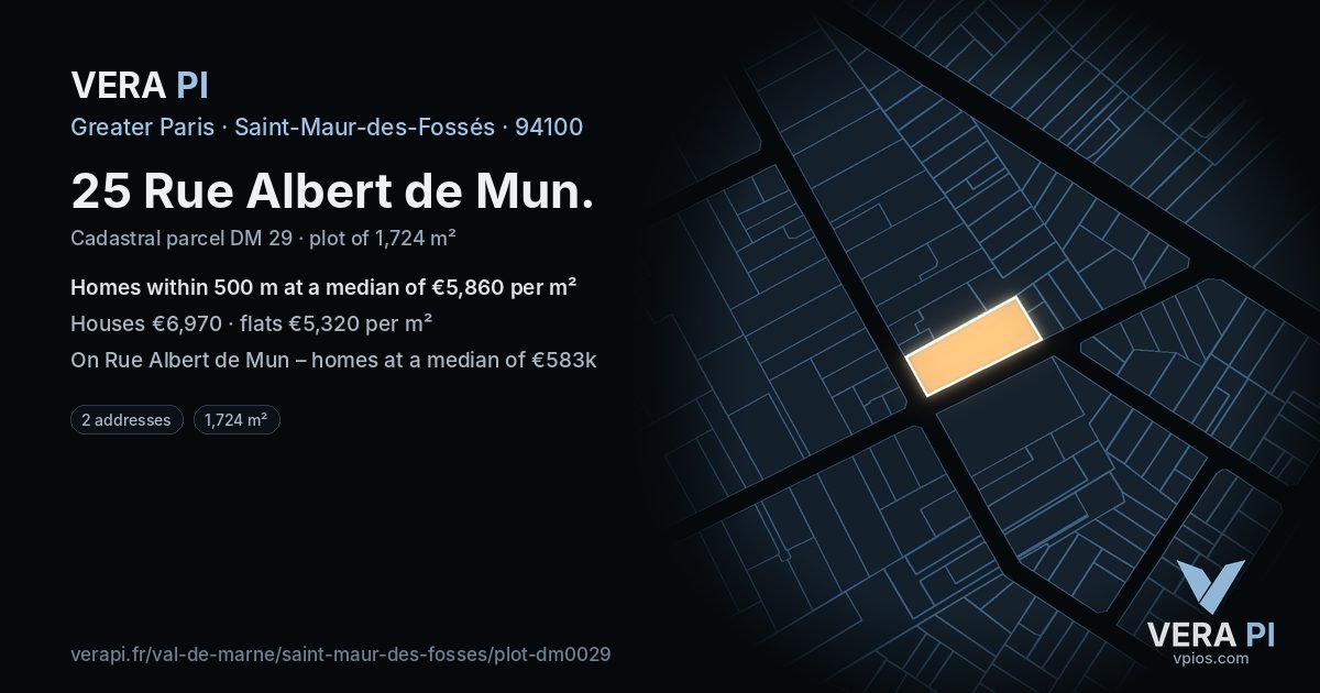 25 Rue Albert de Mun, Saint-Maur-des-Fossés at night – the plot lit, the parcels around coloured by the prices near them