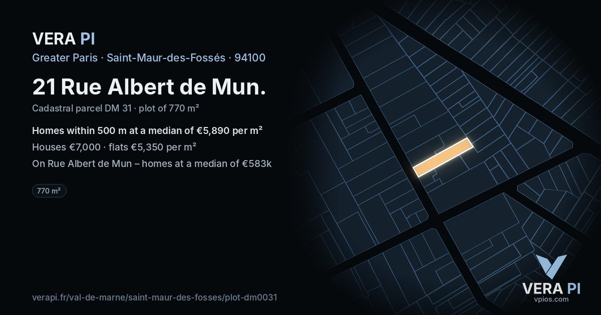 21 Rue Albert de Mun, Saint-Maur-des-Fossés at night – the plot lit, the parcels around coloured by the prices near them