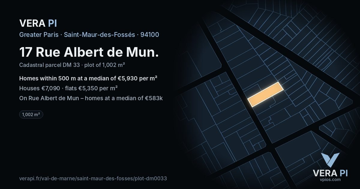 17 Rue Albert de Mun, Saint-Maur-des-Fossés at night – the plot lit, the parcels around coloured by the prices near them