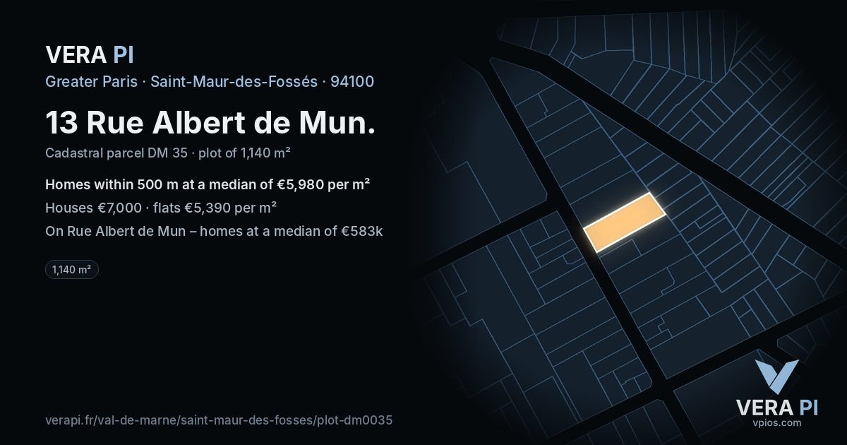 13 Rue Albert de Mun, Saint-Maur-des-Fossés at night – the plot lit, the parcels around coloured by the prices near them