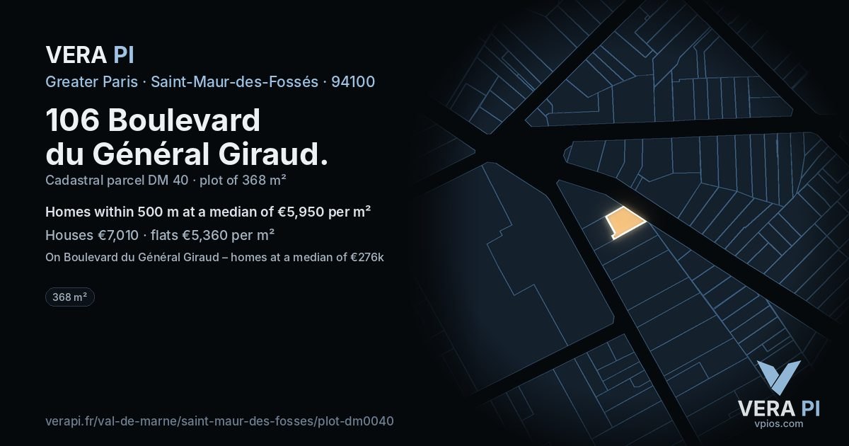 106 Boulevard du Général Giraud, Saint-Maur-des-Fossés at night – the plot lit, the parcels around coloured by the prices near them
