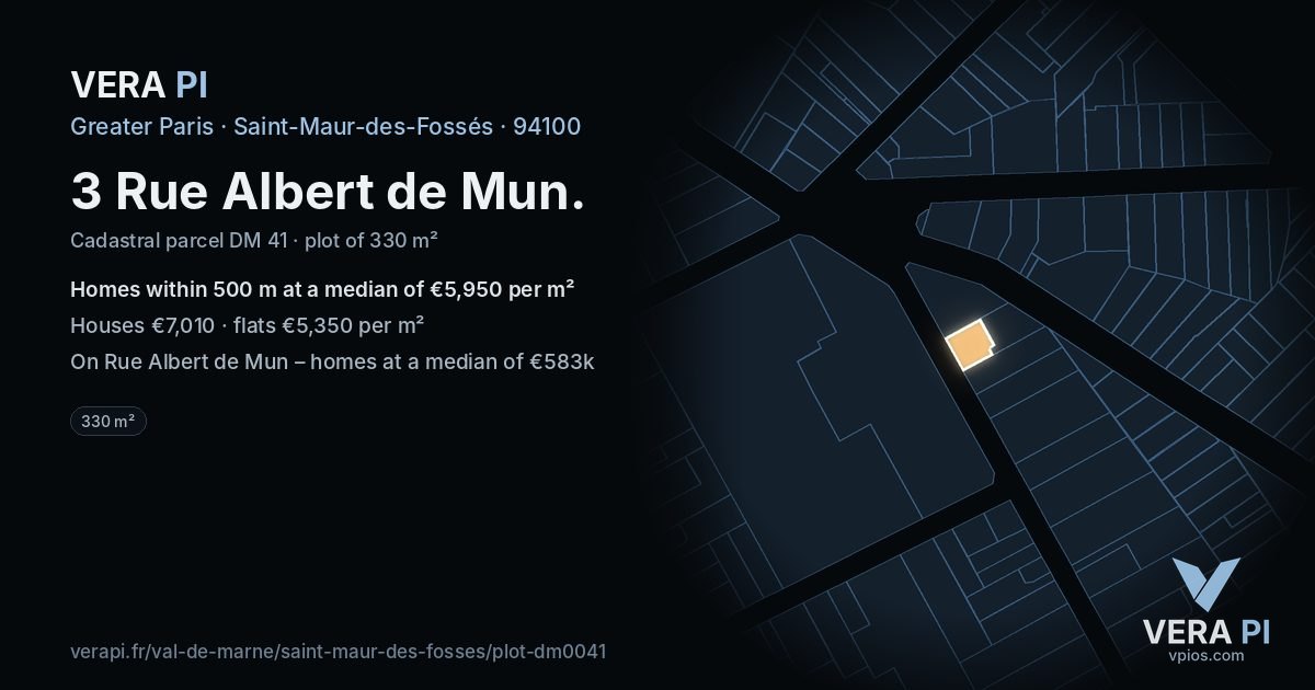 3 Rue Albert de Mun, Saint-Maur-des-Fossés at night – the plot lit, the parcels around coloured by the prices near them