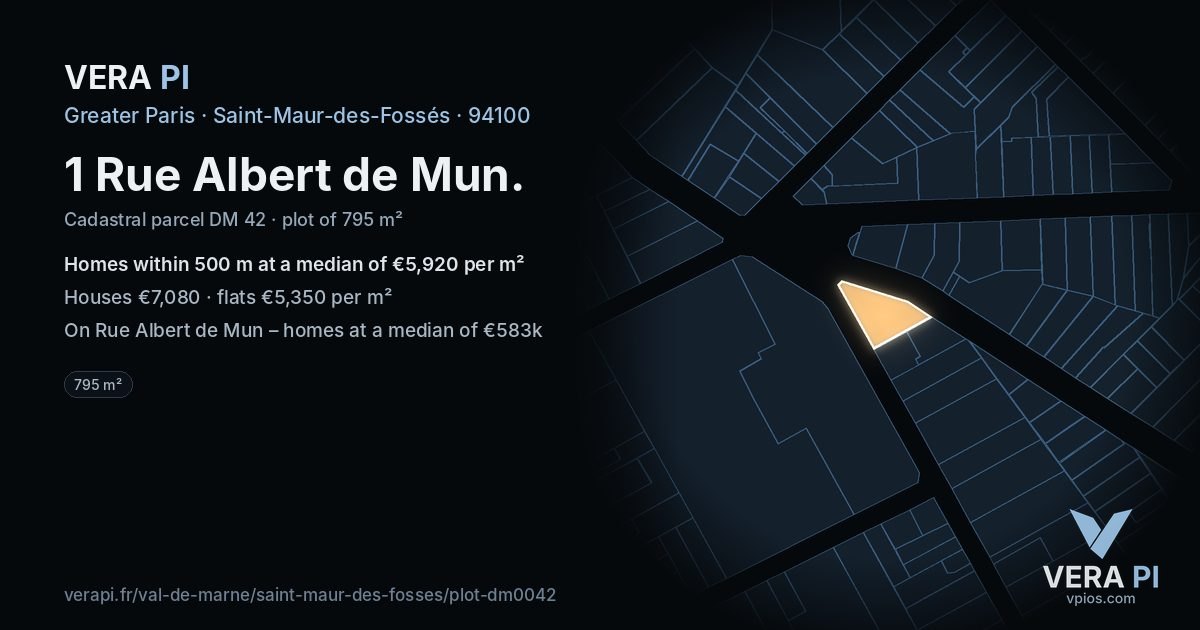 1 Rue Albert de Mun, Saint-Maur-des-Fossés at night – the plot lit, the parcels around coloured by the prices near them