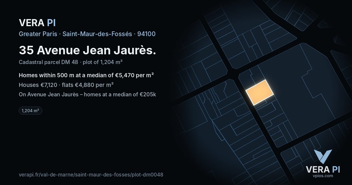 35 Avenue Jean Jaurès, Saint-Maur-des-Fossés at night – the plot lit, the parcels around coloured by the prices near them