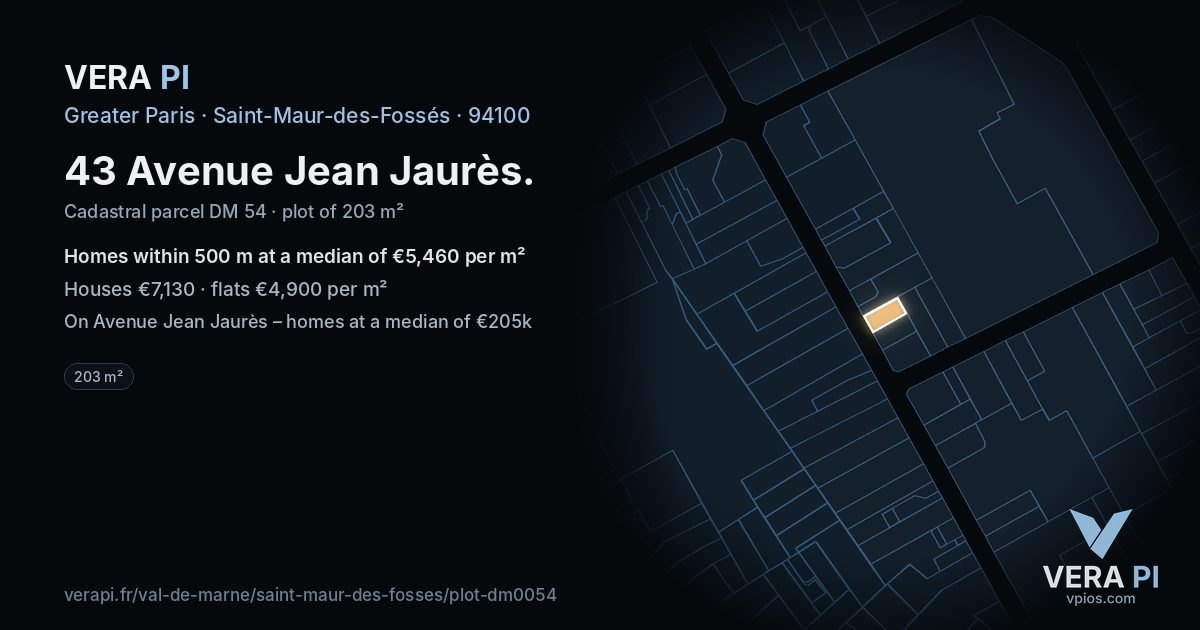 43 Avenue Jean Jaurès, Saint-Maur-des-Fossés at night – the plot lit, the parcels around coloured by the prices near them