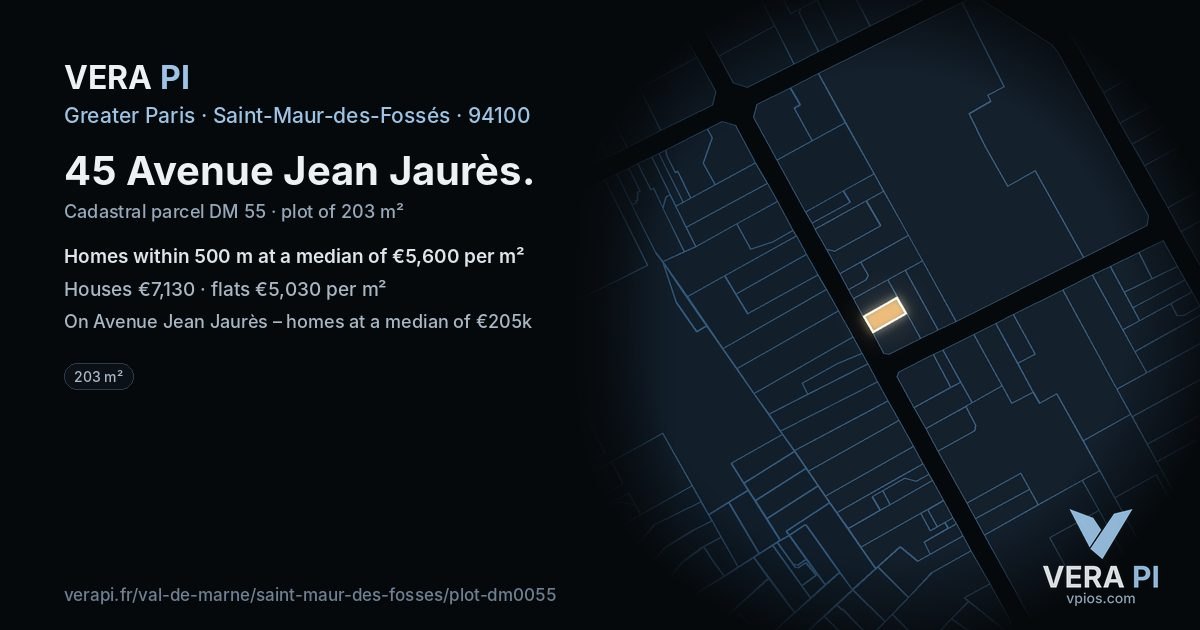 45 Avenue Jean Jaurès, Saint-Maur-des-Fossés at night – the plot lit, the parcels around coloured by the prices near them